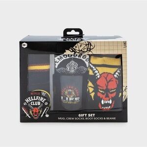 Hellfire Club Men's Black Yellow and Red Beanie Gift Set with Mug and Socks
